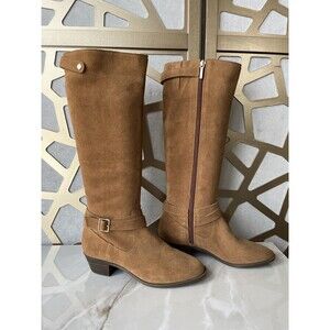 Crown & Ivy Kaylee Tall Riding Western Boots Suede Leather Tan Sz 7 M Low Heel